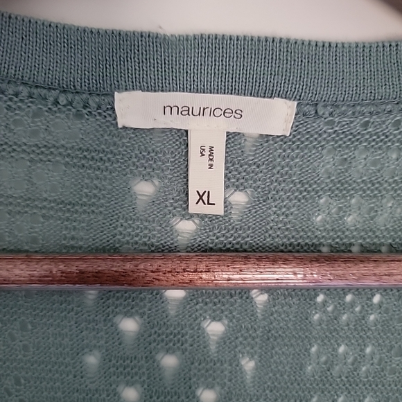 Maurices Size XL Open Cardigan Light Green Pointelle Stitch Detail Back Long Slv - Picture 7 of 12
